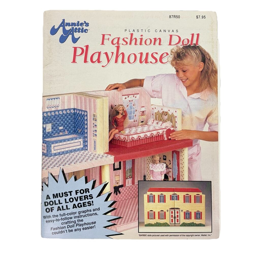 Barbie Fashion Doll PlayhousePlastic Canvas Pattern Book Annie’s Attic Vtg 1991